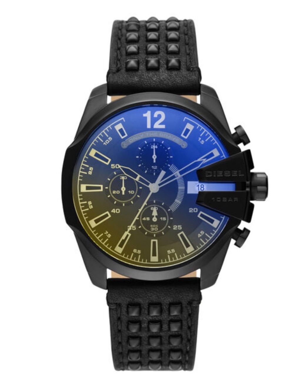 NEW DIESEL Baby Chief Chronograph Black Leather Watch DZ4567